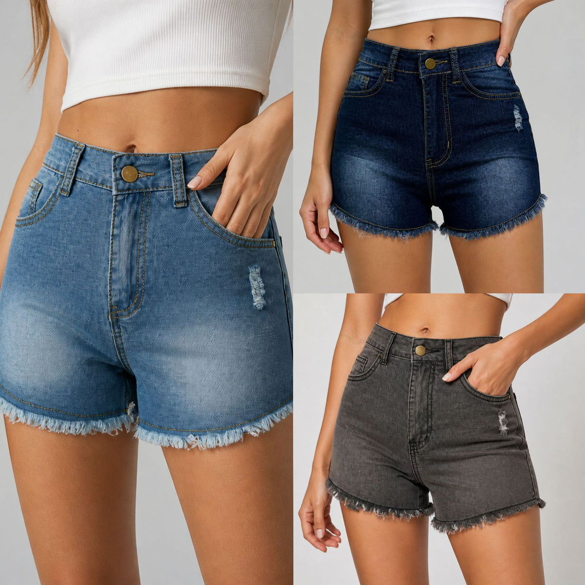 Women's Stretch Slim Fit Ripped Tassel Denim Shorts