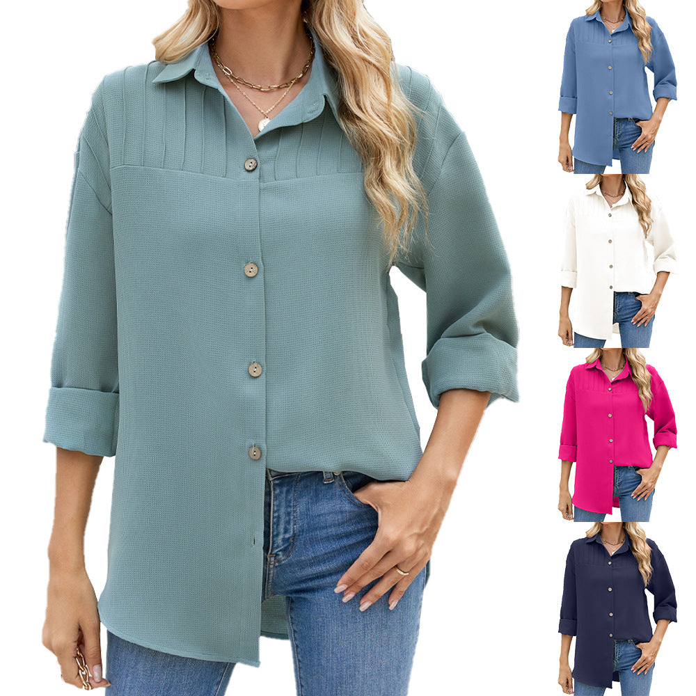 Women's Stripes Lapel Button Long Sleeve Loose-fitting Blouse