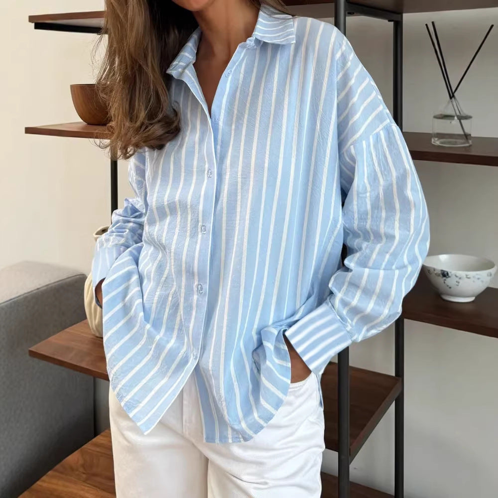 Women's Stripes Shirt Outerwear Design Sense Long Cardigans