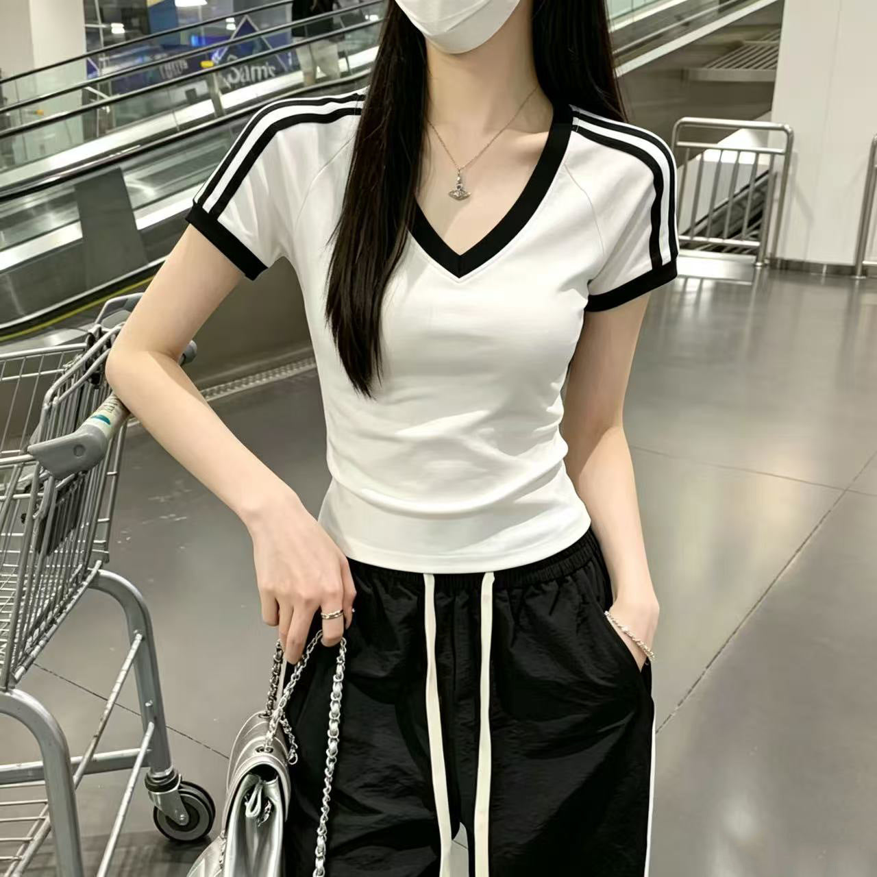 Women's American Cool Three-bar Short-sleeved Summer Unique Small Shirt Slim Slimming Women's T-shirt