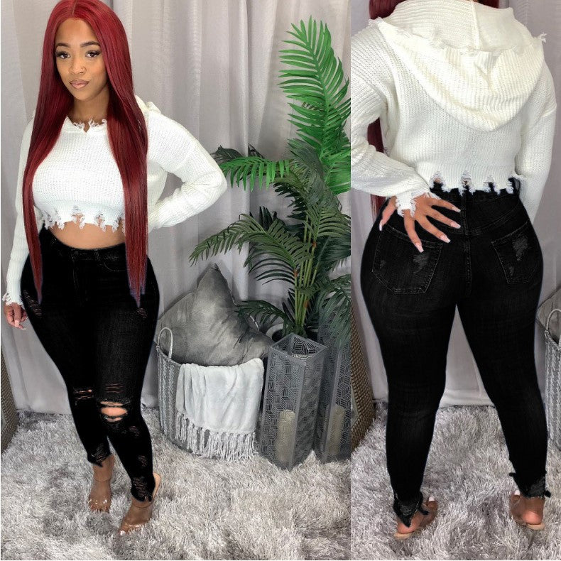 Women's Stretch Ripped High Waist Skinny Trousers Women's Jeans