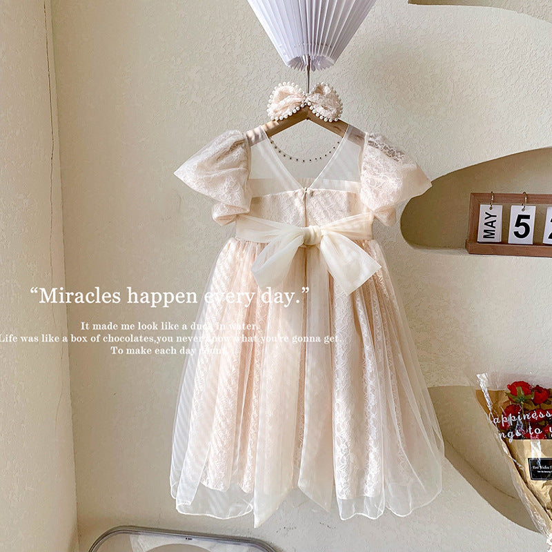 Birthday Party Puff Sleeve Lace Princess Children's Dress