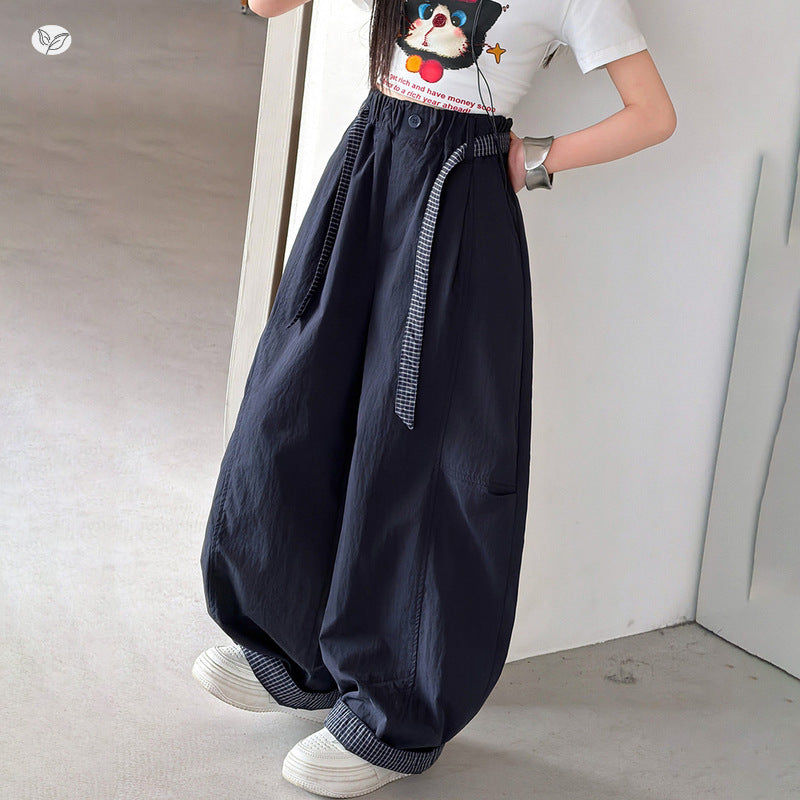 Children's Plaid Stitching Matchet Summer Medium Large Casual Lightweight Children's Pants