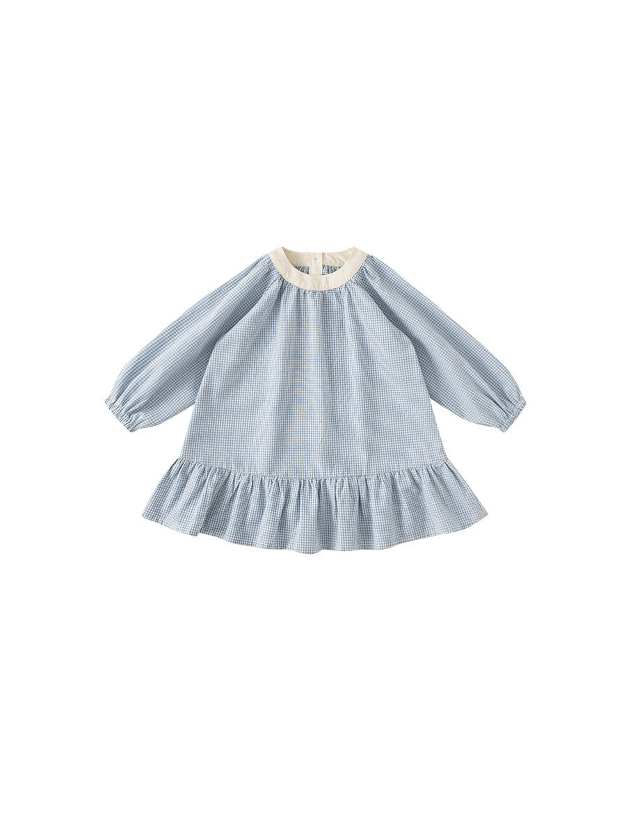 Children's Spring Fashionable Plaid Long Sleeve Little Children's Dress