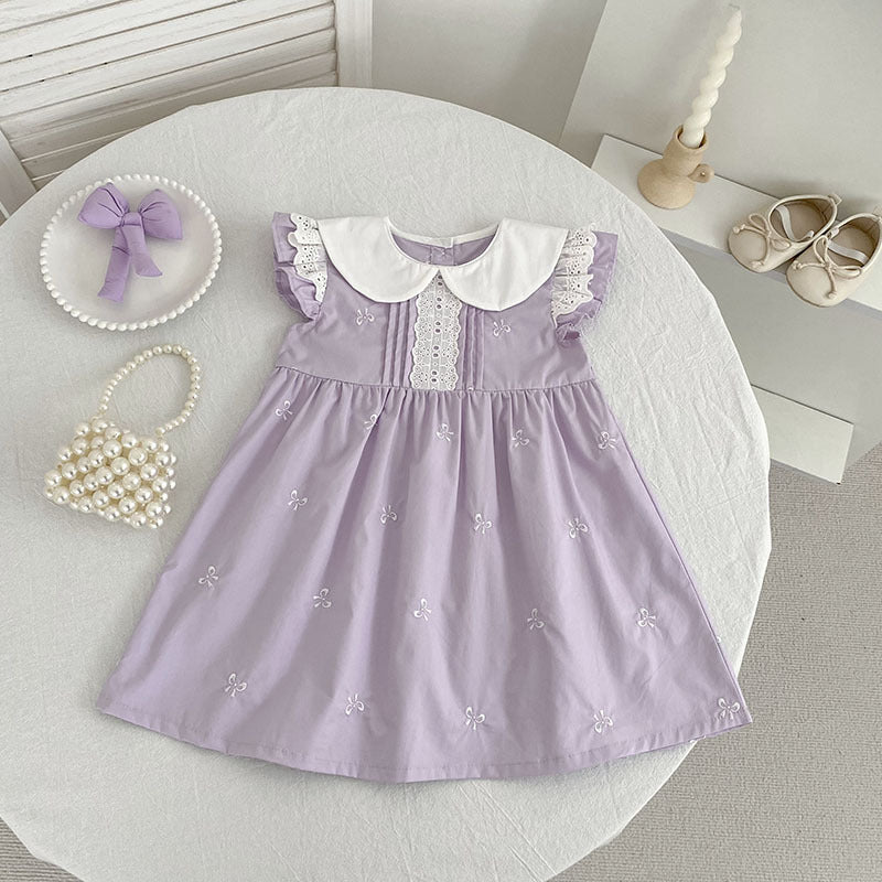 Bow Lace Flounced Sleeve Princess Romper Sisters Children's Dress