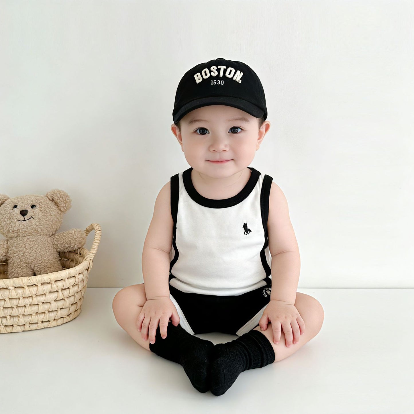 Children's Boys Toddlers Summer Vest Shorts Set Embroidery Color Matching Children's Suit
