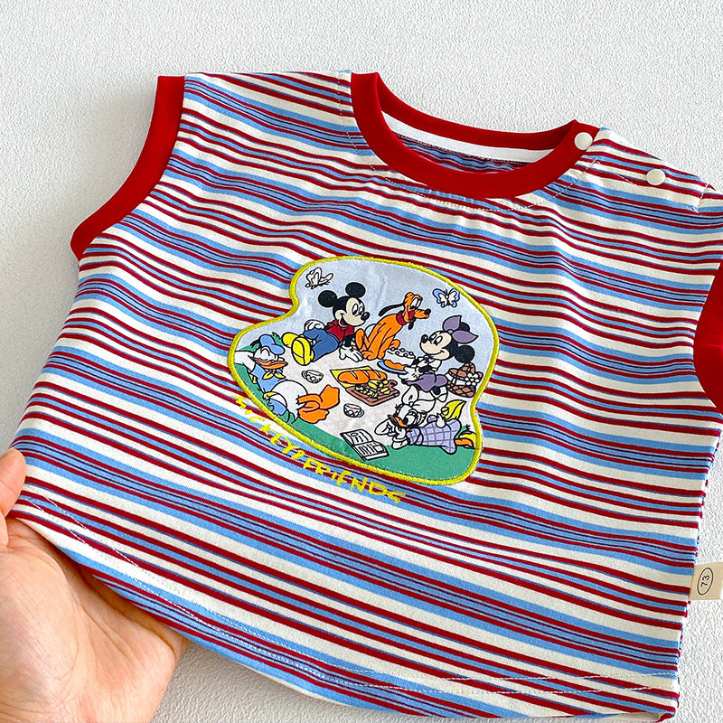 Children's Fashion Striped Vest Summer Top Korean Style Patchwork Children's T-shirt