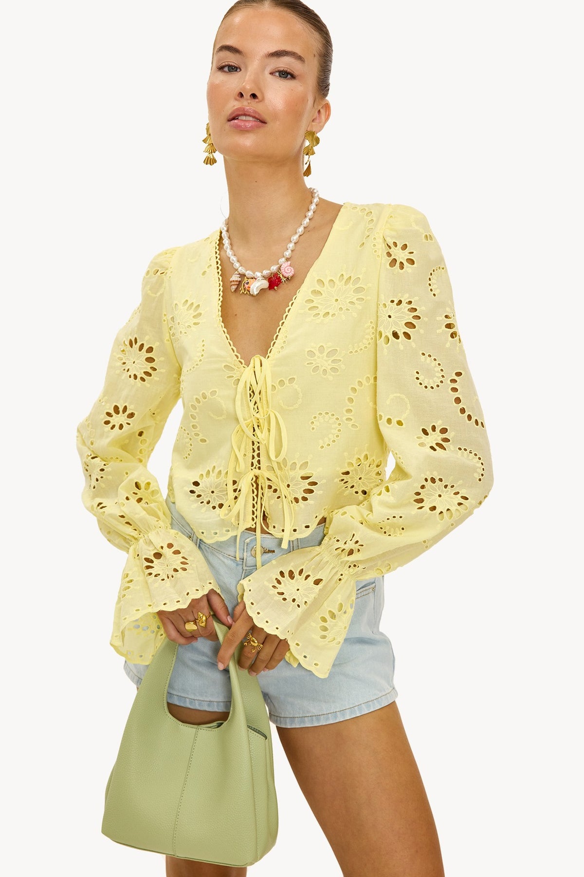 Women's Autumn Leisure Vacation Loose Solid Color Hollow Blouse