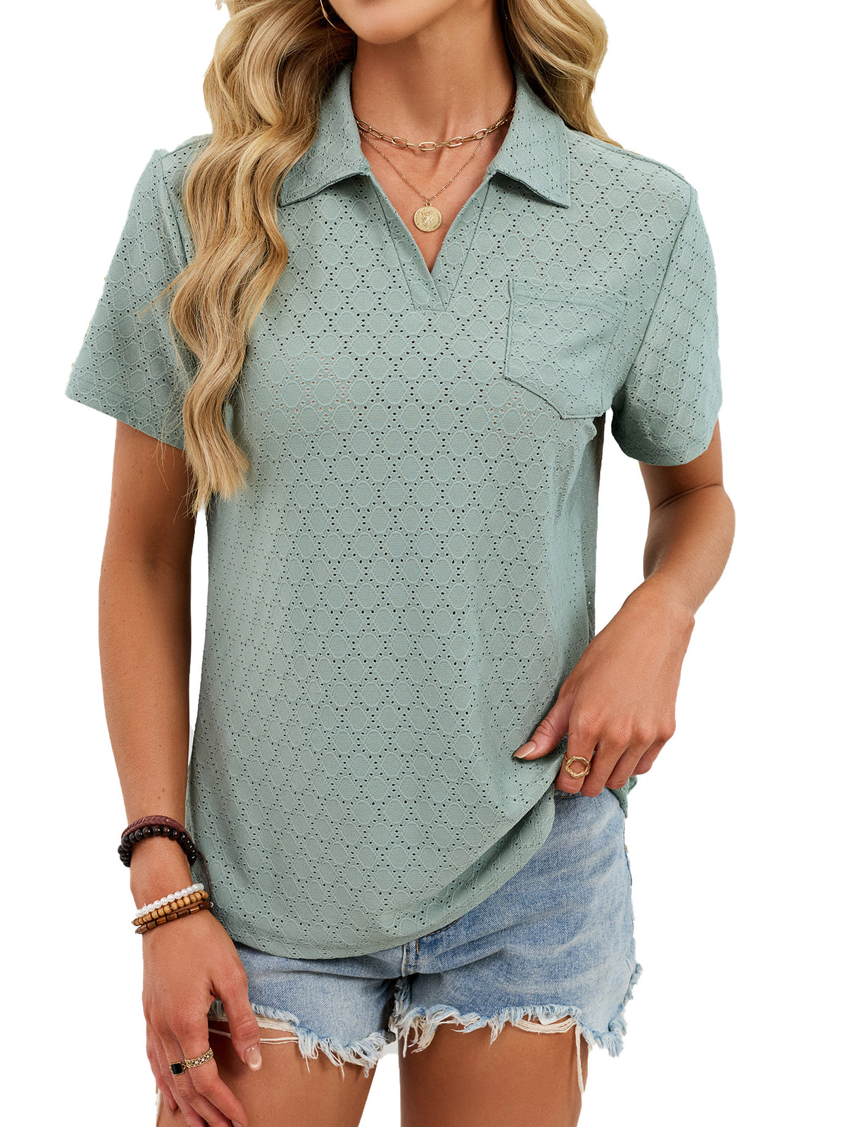 Women's Summer Sleeve Lapel Pocket Loose Shorts
