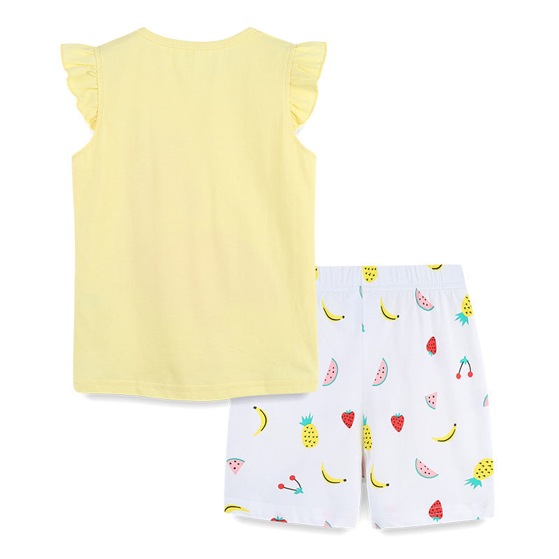Children's Short-sleeved Summer Knitted Cotton T-shirt Cartoon Round Neck Two-piece Children's Suit