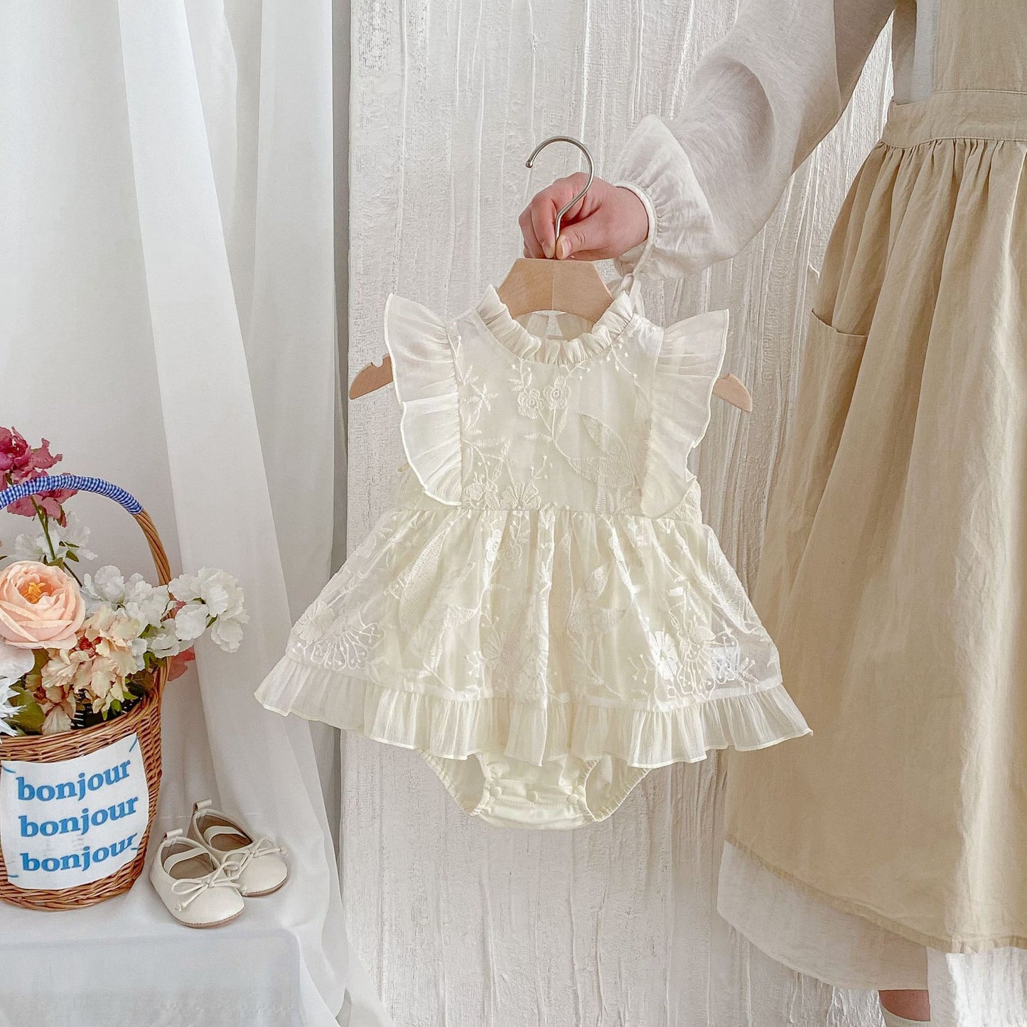 Year Old Celebration Dress Summer Fashion Mesh Flounced Sleeve Princess Jumpsuit, Climbing Suit