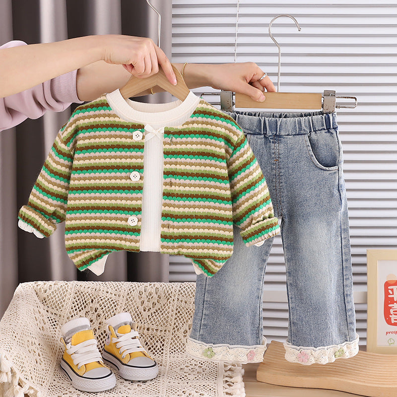 Children's Clothes Spring Western Style Color Stripes Children's Suit