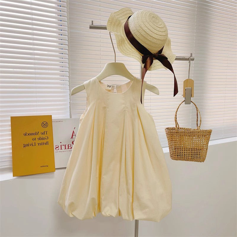 Summer Korean Simple Fresh Solid Color Puffy Children's Dress