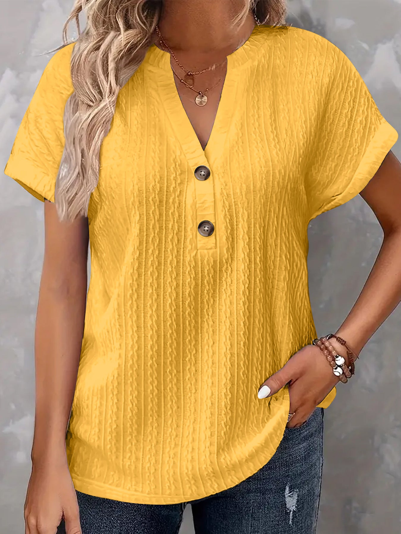 Women's Fashion Casual Solid Color Buttons Women's T-shirt