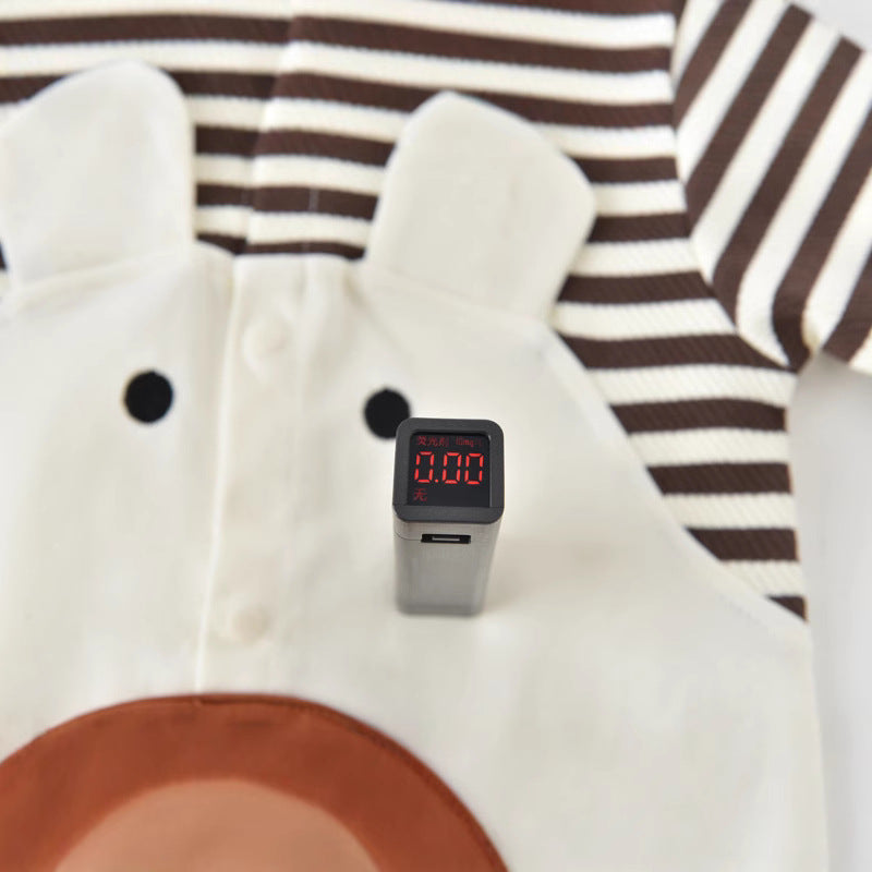 Strap Striped Jumpsuit Bear Fake Two-piece Embroidery Cute Jumpsuit, Climbing Suit