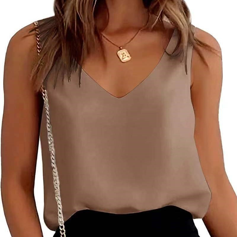 Women's Sleeveless Satin Loose Solid Color Small Vest/suspenders/tube Top