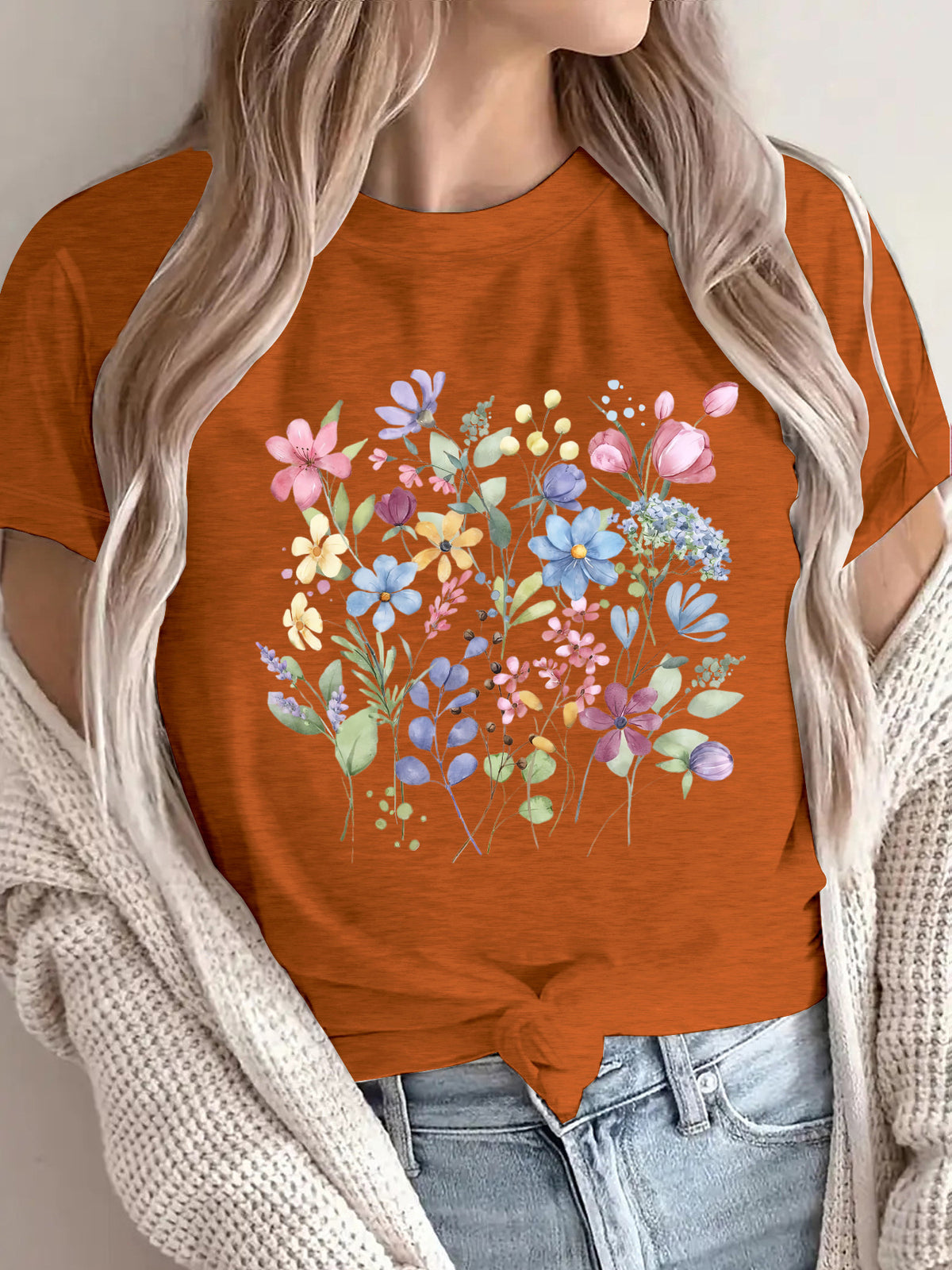 Women's Short-sleeved Floral Printed Summer Cotton Women's T-shirt
