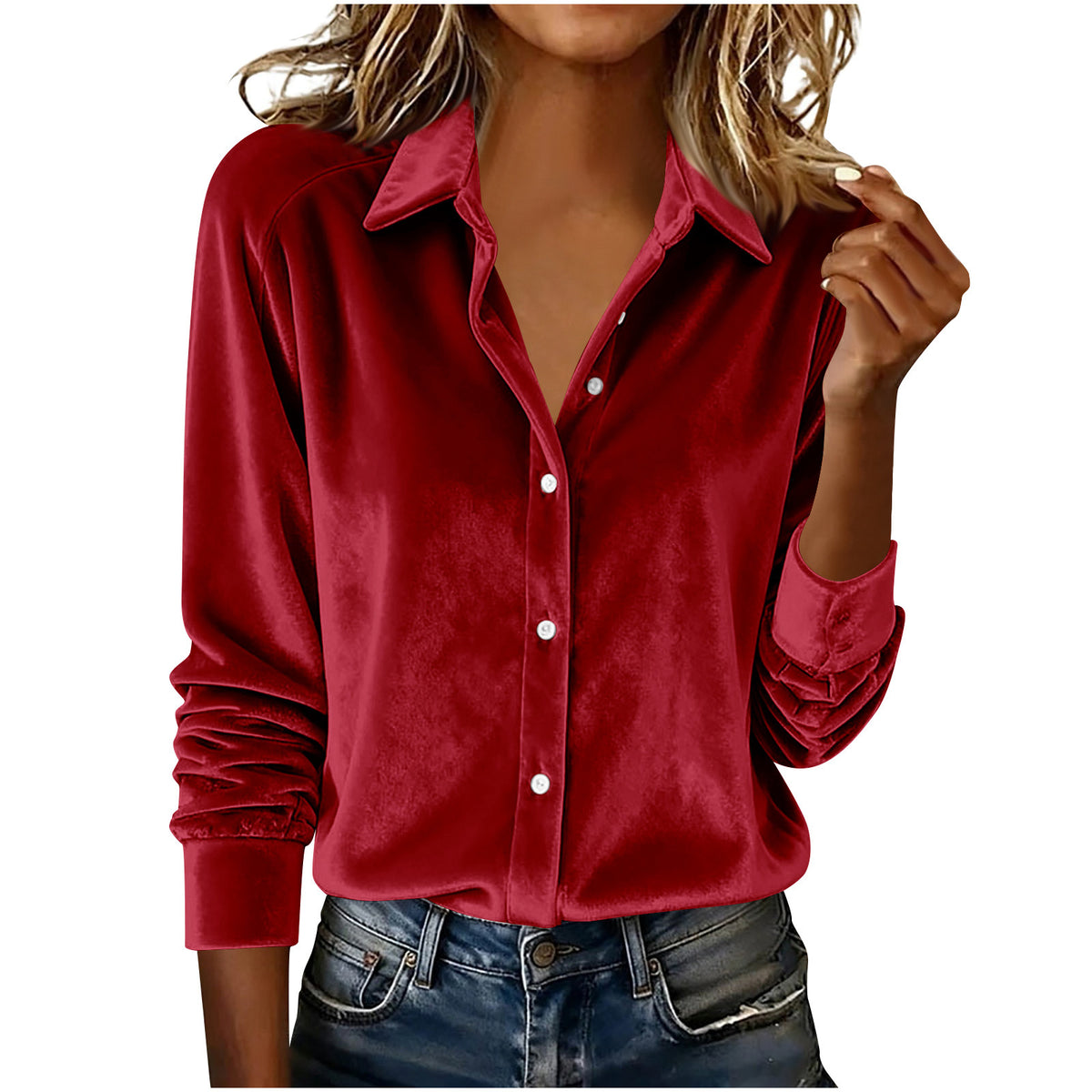 Spring Simple Solid Color Polo Collar Blouse