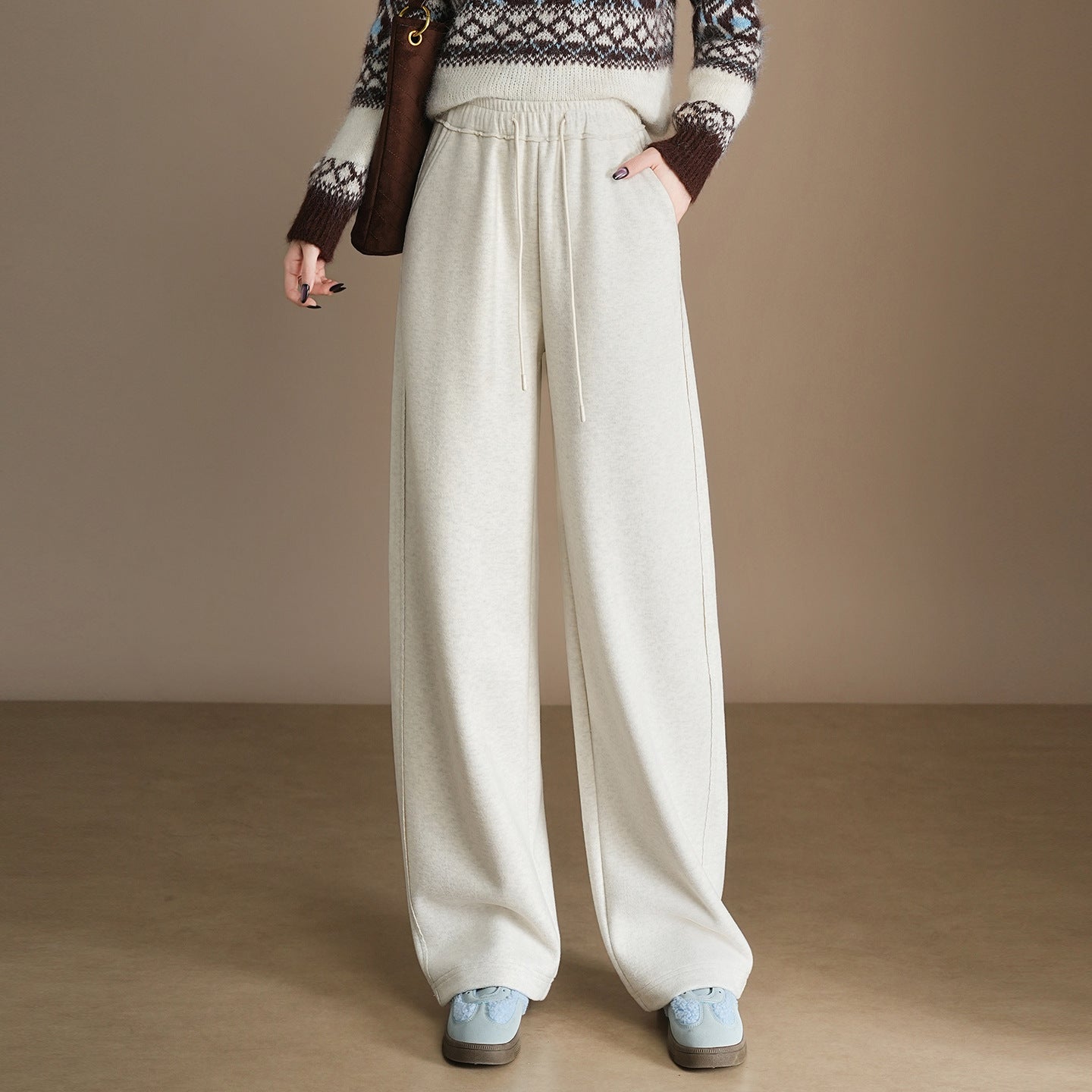 Women's Waist Workout Drawstring Wide Leg Loose-fitting Casual Pants