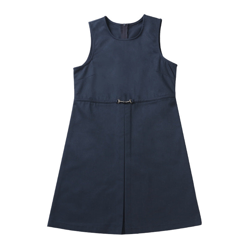 School Uniform Skirt Vest Navy Blue College Children's Dress