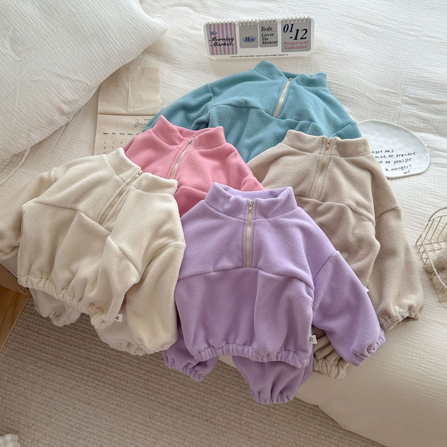 Korean Double-sided Fleece Sports Fleece-lined Twinset Children's Suit