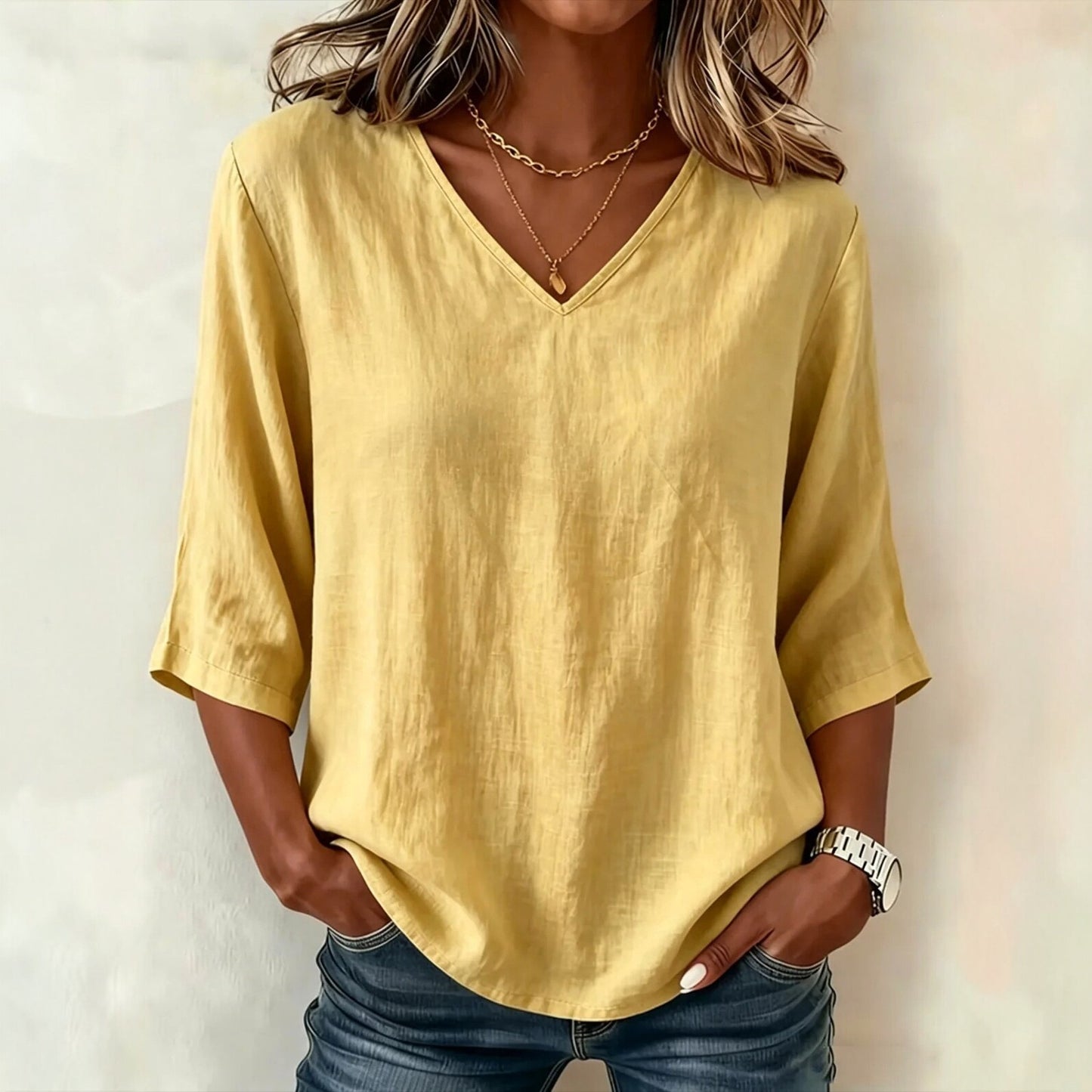 Women's Casual Loose Fashion Slub Cotton Blouse