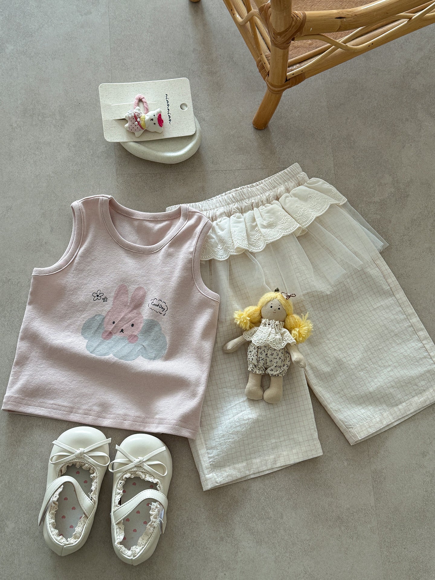 Summer Cartoon Printed Vest Fart Curtain Pants Thin Clothes For Children's Suit