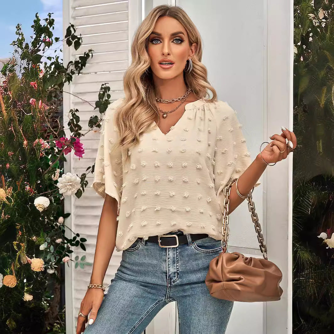 Women's Casual Style Solid Color Fur Ball Women's T-shirt
