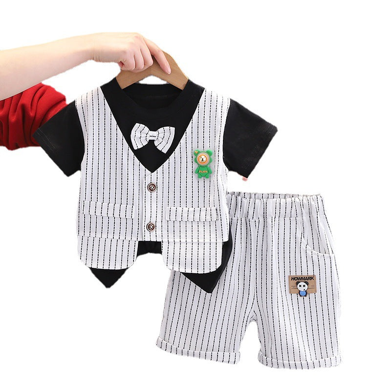 Korean Style Fashion Summer Fake Two-piece Vest Short Children's Suit