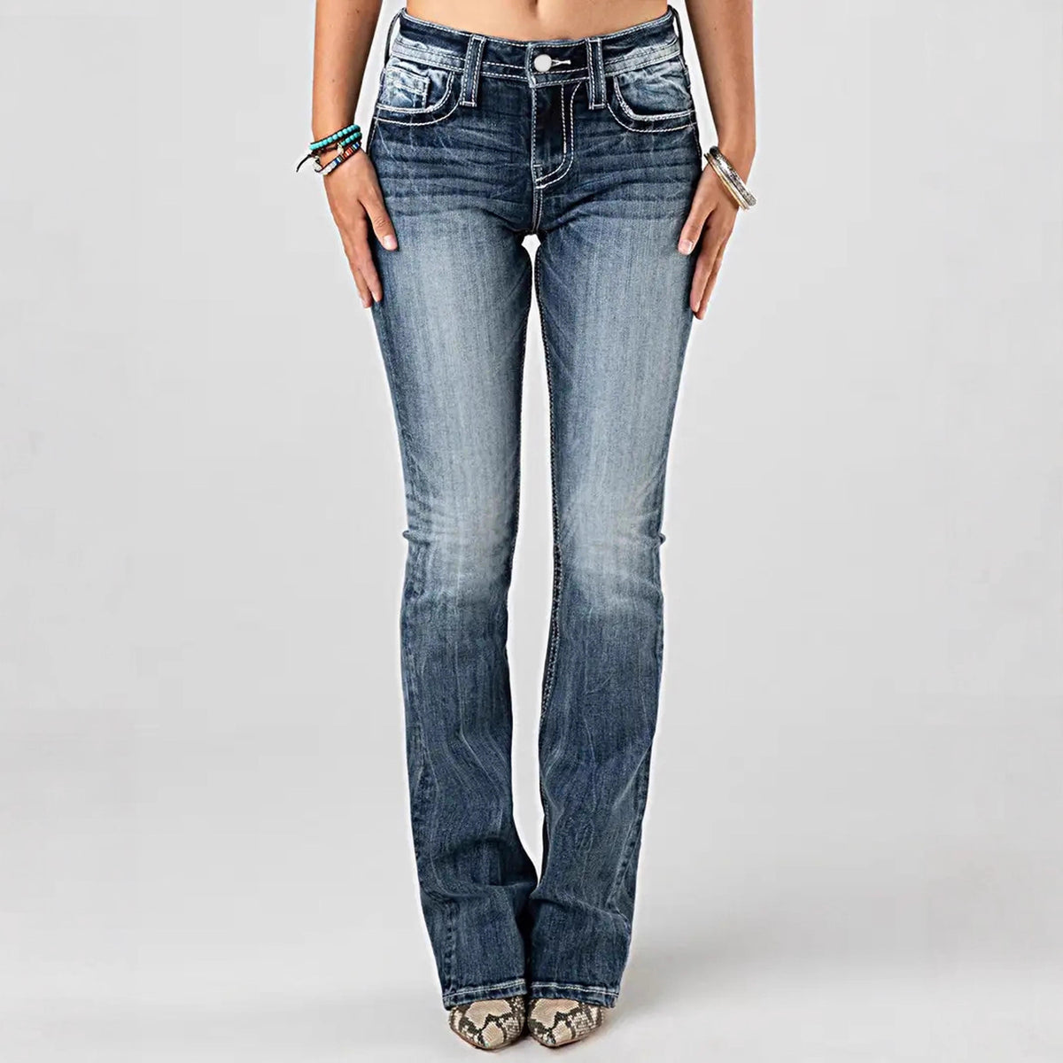 Women's Embroidered High Waist Stretch Washed Denim Women's Jeans