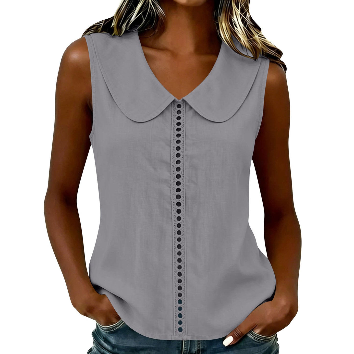 Summer Loose Lapel Lace Stitching Casual Sleeveless Small Vest/suspenders/tube Top