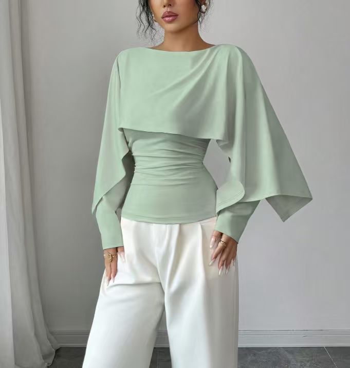 Style Black Round Neck Cape Design Lightly Mature Slimming Shorts