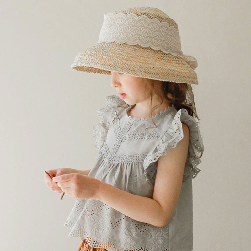 Children's Summer Strawberry Shan Clothing Hollow Edge Flounced Sleeve Children's T-shirt