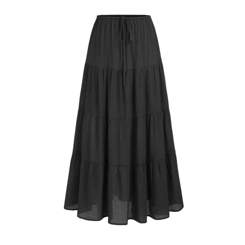 Women's Cotton High Waist Elastic Large Swing Loose Patchwork Long Skirts