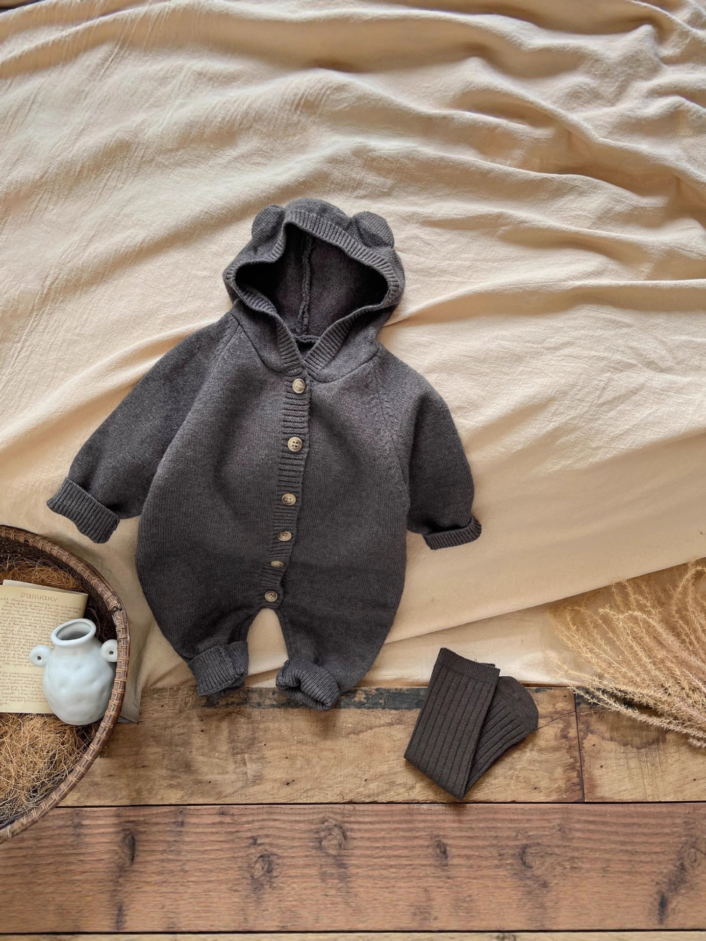 Infants Knitted Jumpsuit Autumn Super Cute Rabbit Ears Sweater Jumpsuit, Climbing Suit