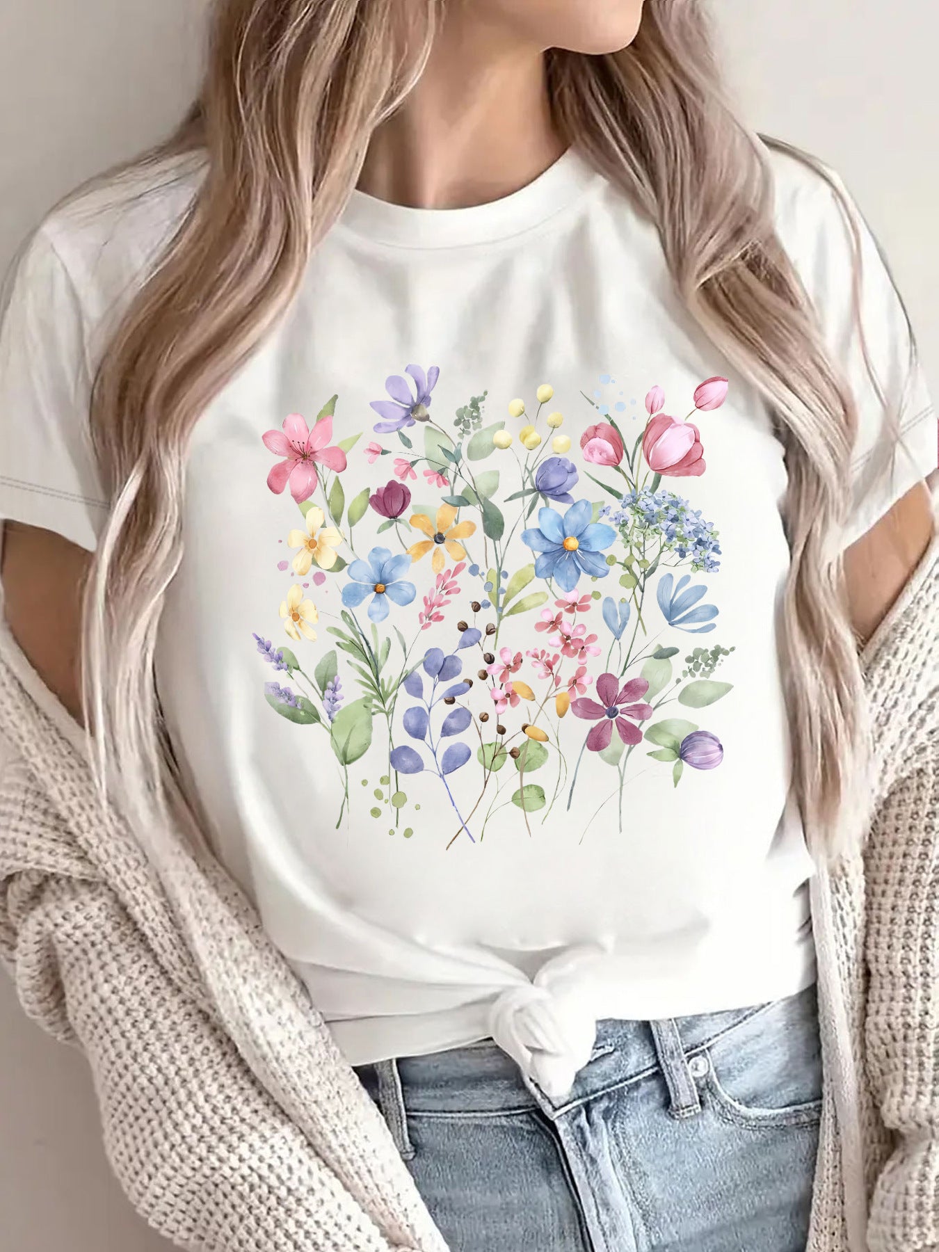 Women's Short-sleeved Floral Printed Summer Cotton Women's T-shirt