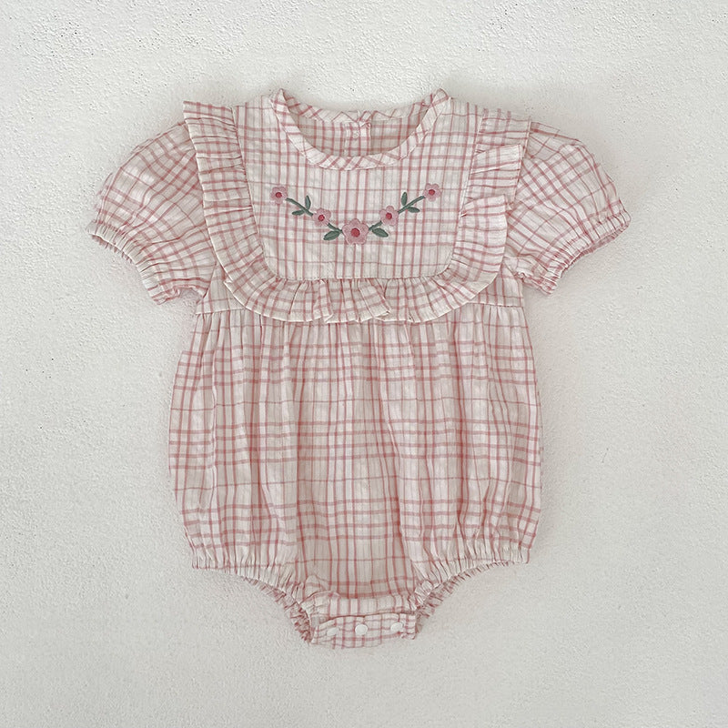 Short Sleeve Plaid Rompers Romper Sisters Children's Dress