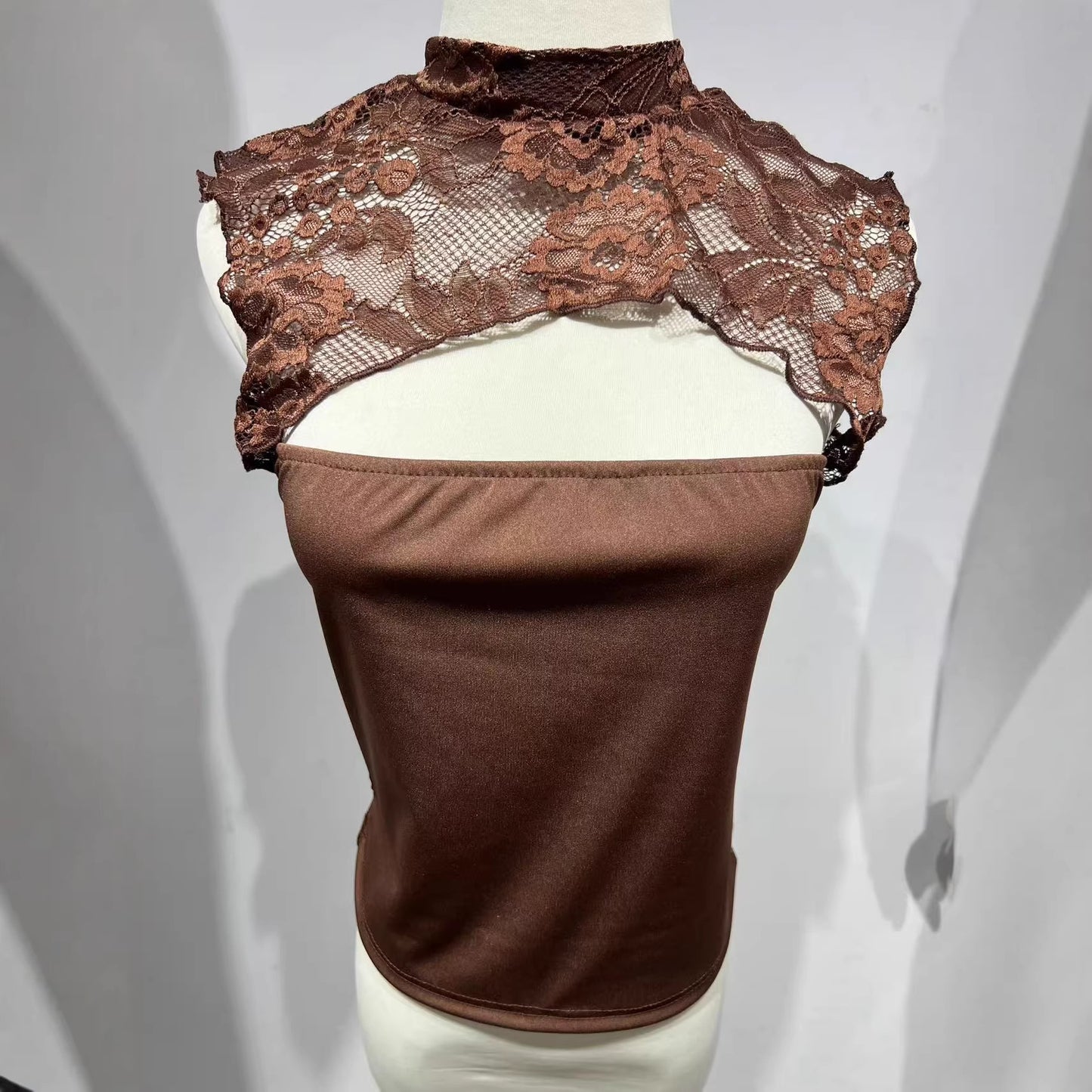 Spring Mature Intellectual Solid Color Jacquard Lace Chest Slimming Small Vest/suspenders/tube Top