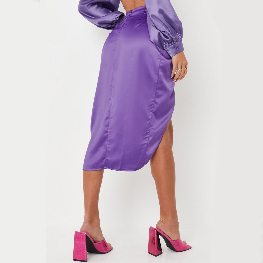 Women's Solid Color Satin Split Package Hip With Skirt