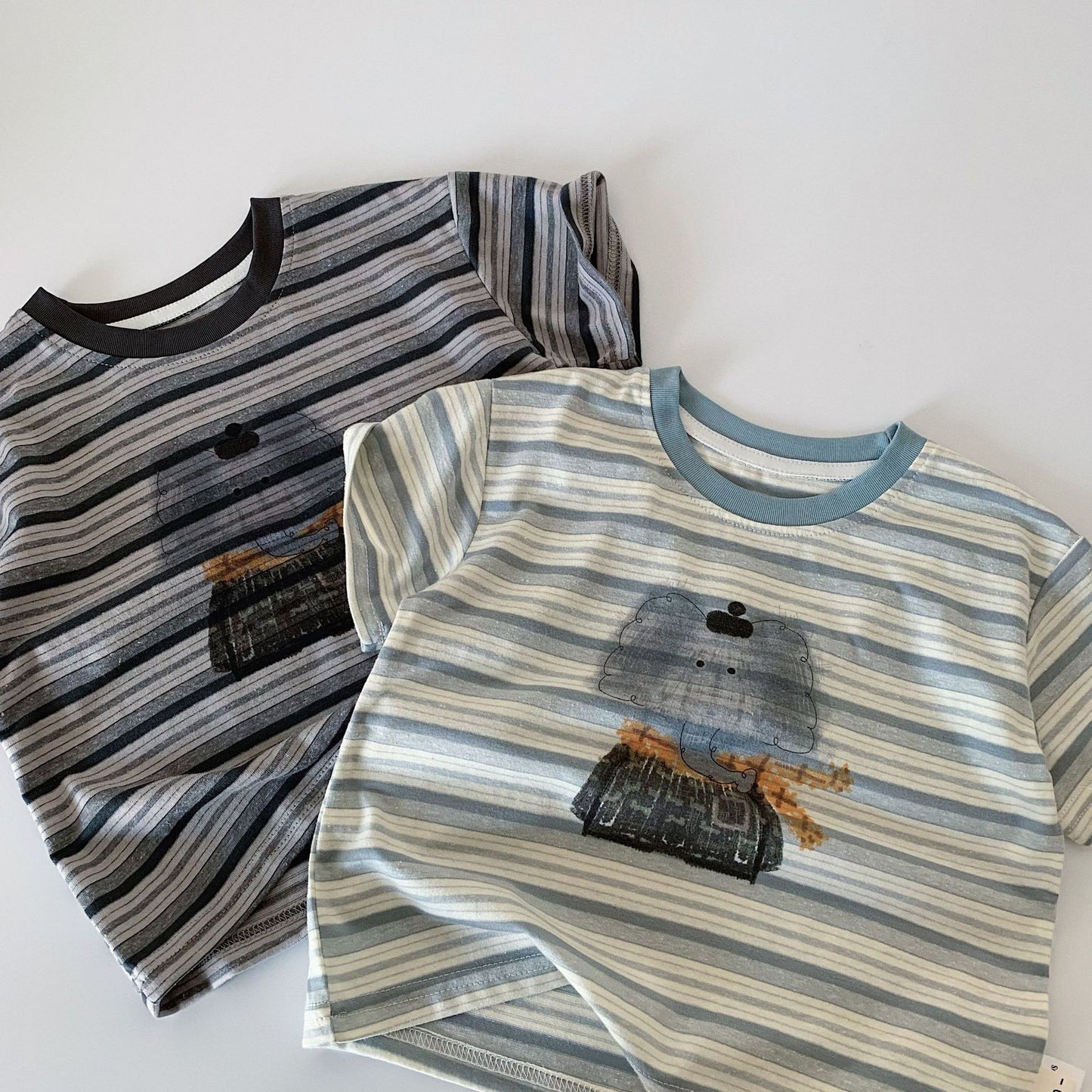 Children's Summer Cartoon Striped Short-sleeved Pullover Class Children's T-shirt
