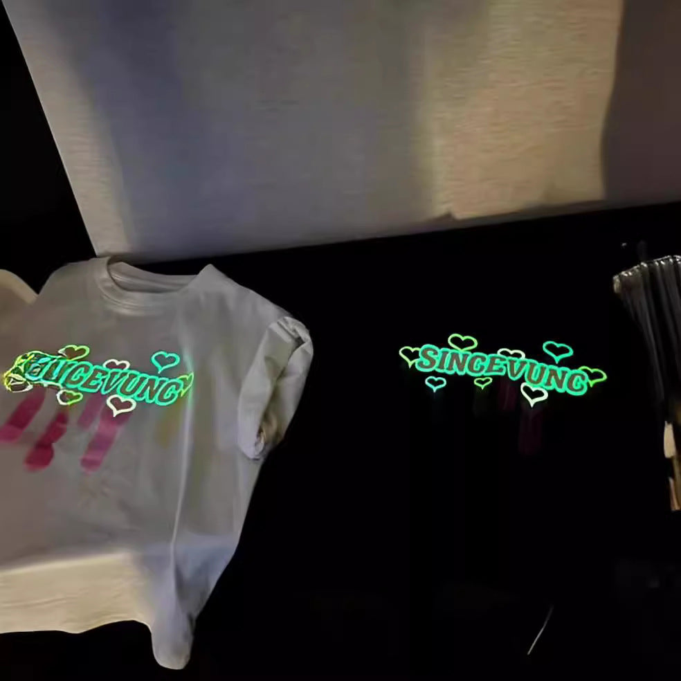 Children's Clothing Summer Boys Love Cool Luminous Short Sleeve Cotton T-shirt Parent-child Outfit
