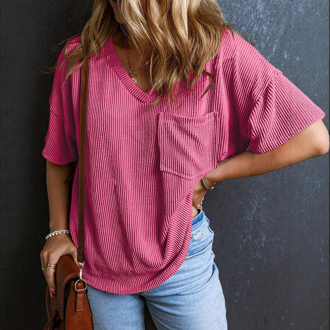 Women's Fashionable Two-color Twisted Pullover Short-sleeved For Women's T-shirt
