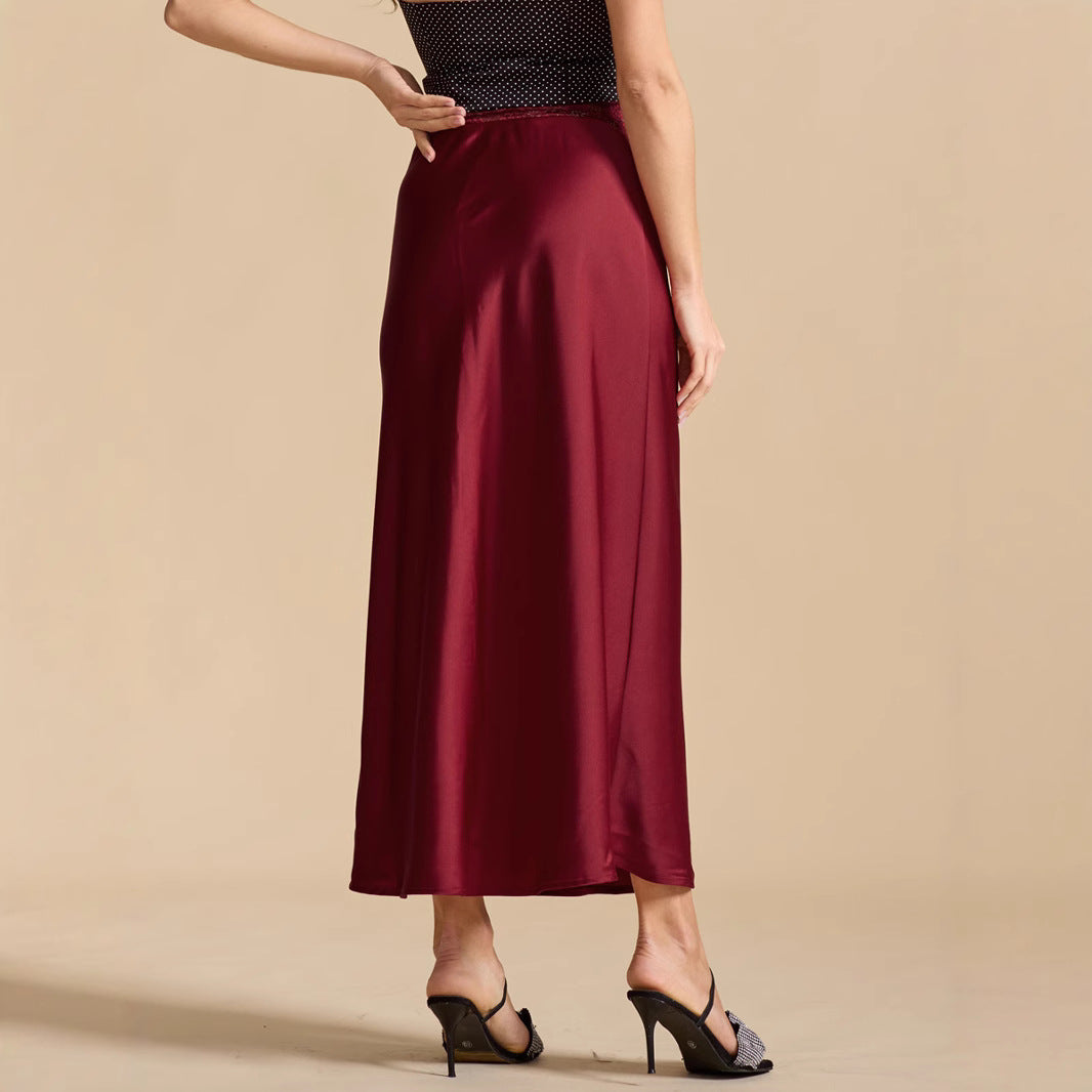 Women's Lace Waist Satin Fashionable Sexy Elastic Skirts
