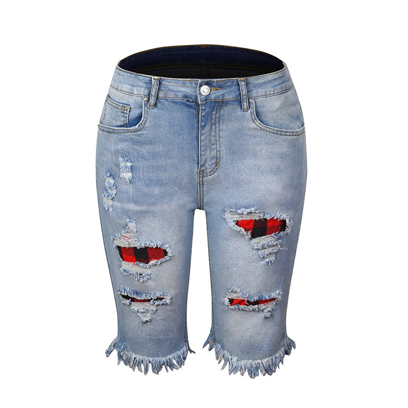 Women's Tassel High Elastic Skinny Cropped Ripped Pants