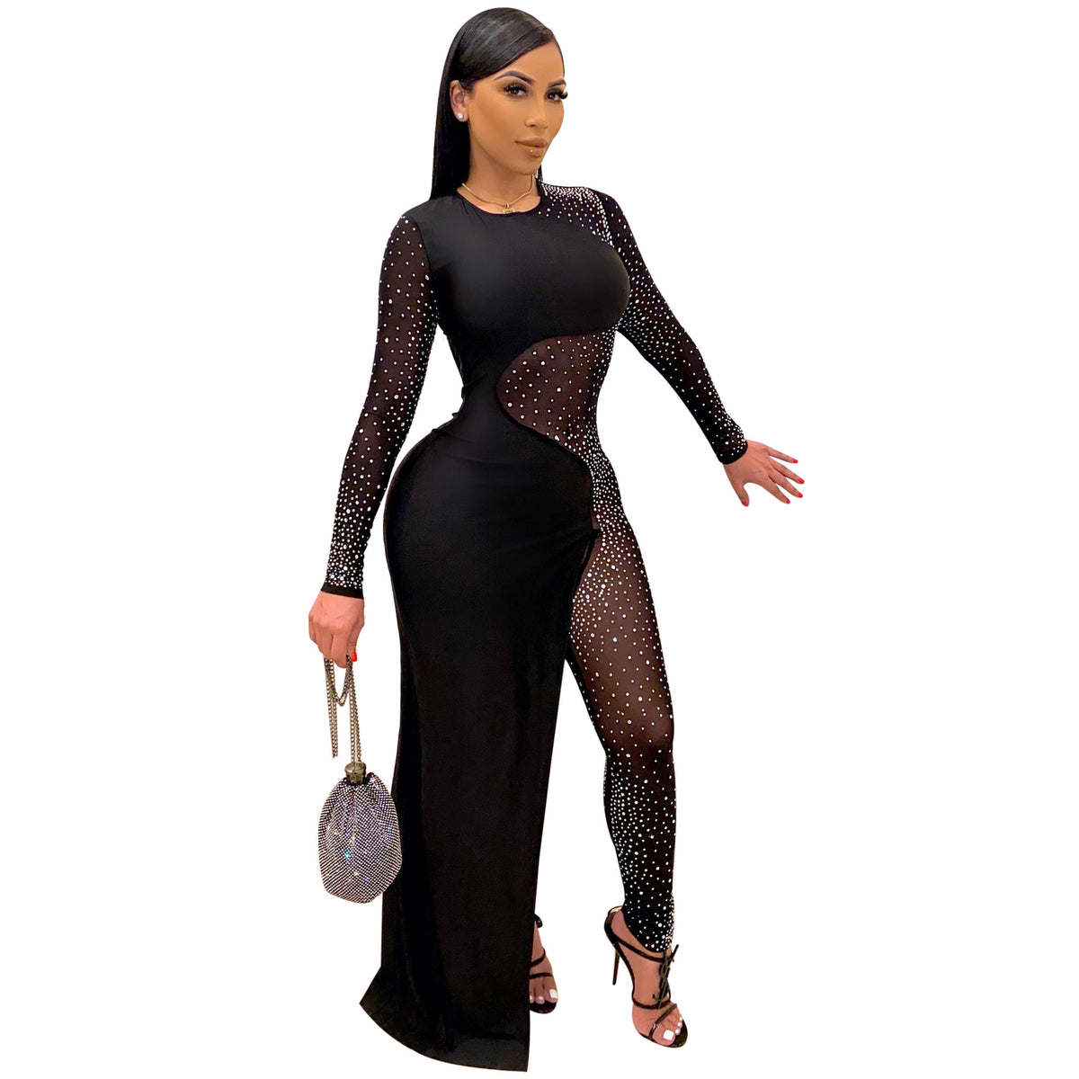 Hot Rhinestone Slim One-piece Nightclub Uniforms Fashion Casual Suit