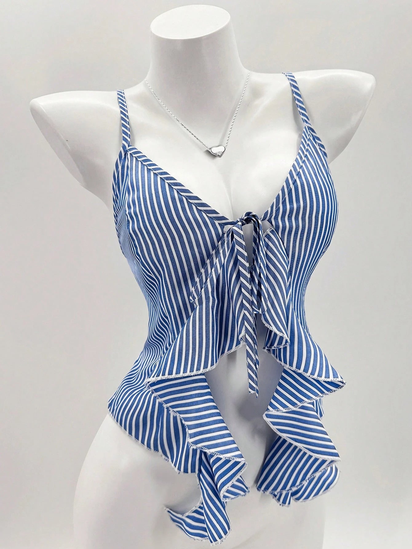 Fashion Sexy Hot Lace Up Sling Irregular Hem Backless Striped Tops