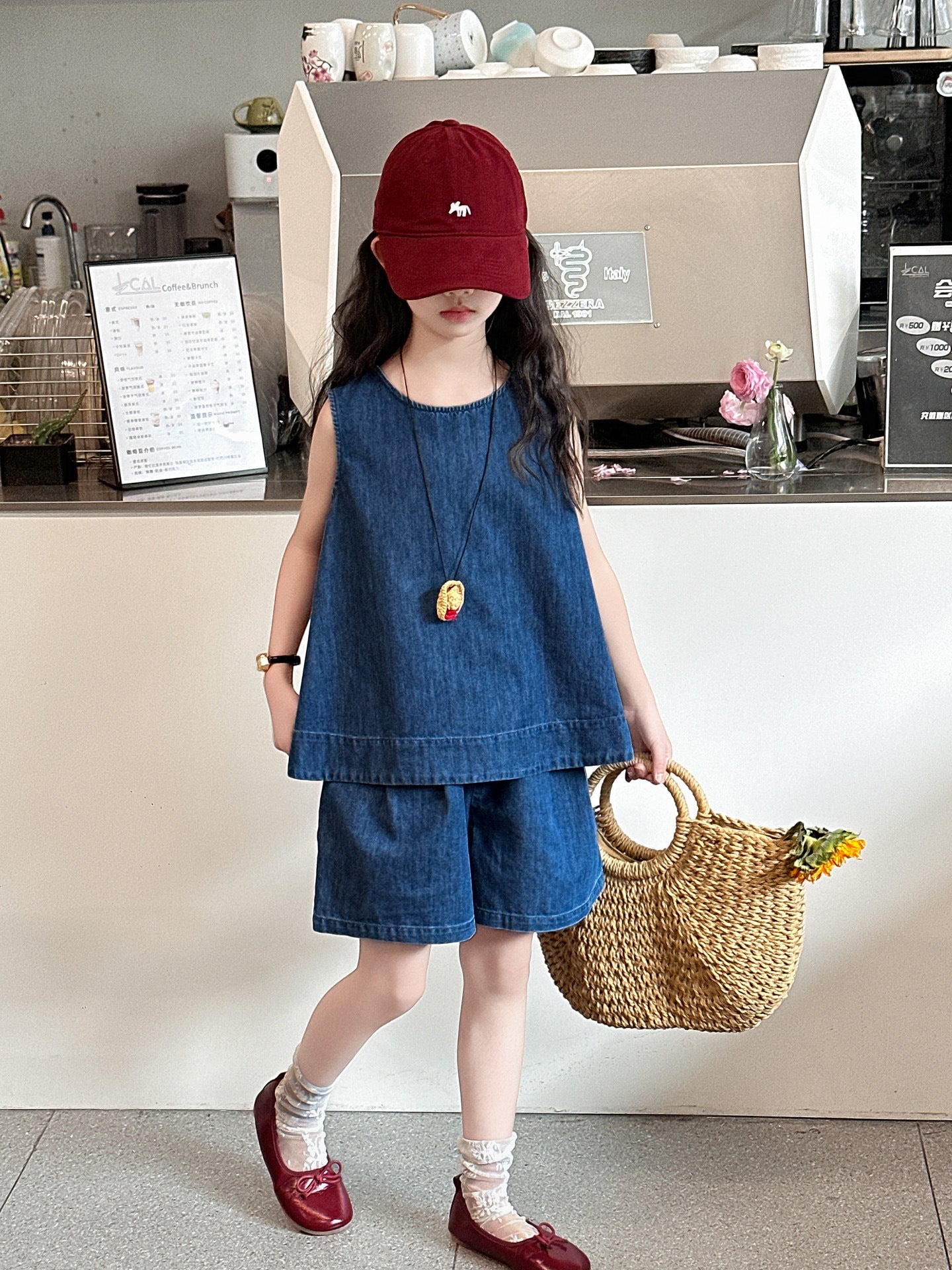Children's Sleeveless Style Denim Shirt Shorts Two-piece Children's Suit