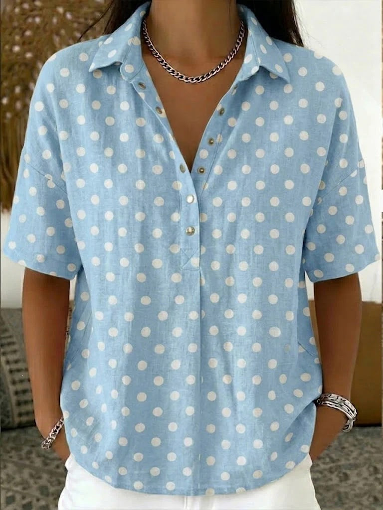 Women's Casual Polka Dot Lapel Shirt Half-open Button Blouse