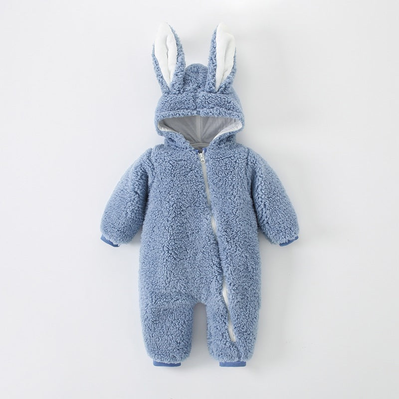 Thickened Warm Rabbit Ears Rompers Born Jumpsuit, Climbing Suit