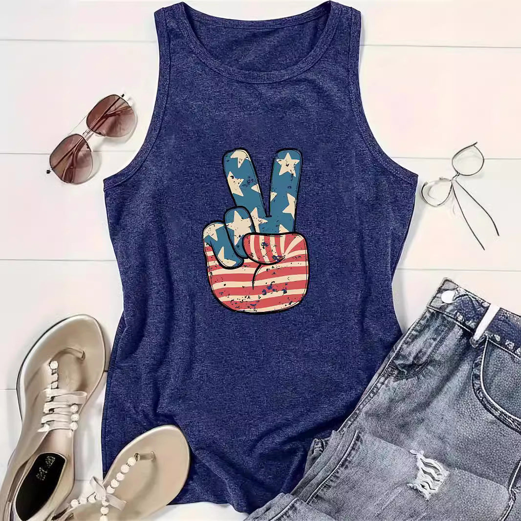 Women's Day Printed Sleeveless T-shirt Round Neck Pullover Vests